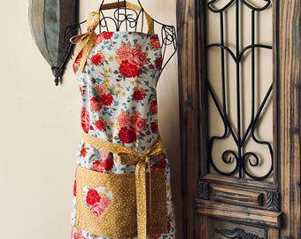 Charming French Farmhouse Apron,  Vintage Inspired Floral Apron, Romantic Country Apron, Gift for Her, Shabby Chic Apron, Cottage Apron,