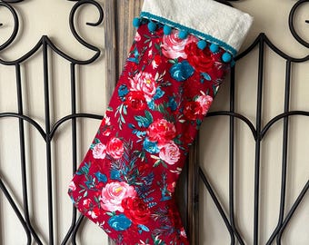Christmas Floral Stocking, Vintage, Shabby Chic, Cottage, Winter Floral, Farmhouse, Country Charm, Rustic, Women’s Gift, Holiday Decor,