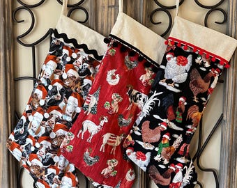Farm Animals Christmas Stocking, Cows, Chickens, Pigs, Sheep, Llama, Ranch, Homestead, Farmhouse, Country Charm, Rustic, Holiday Decor, Gift