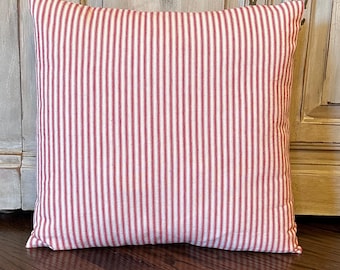 Red Ticking Pillow Cover, Farmhouse, Cottage, Modern, Classic, Christmas Decor, Rustic, Vintage, Country Charm, Throw Pillow, Women’s Gift,