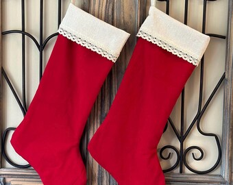 Christmas Red Stocking, Vintage, Shabby Chic, Cottage, Farmhouse, Country Charm, Rustic, Old Fashioned, Holiday Decor, Gifts for her,