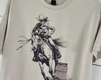 Cowgirl Barrel Racer T-shirt, Rodeo, Horse Lover, Vintage Faded Style Tee, Gift for Her, Retro, Country Western, Rustic, Sublimation,
