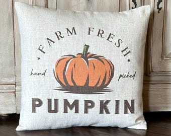 Farm Fresh Pumpkin Pillow Cover, Pumkin Patch, Hand Picked, Harvest, French Farmhouse, Cottage, Homestead, Women’s Gift, Fall, Vintage Look