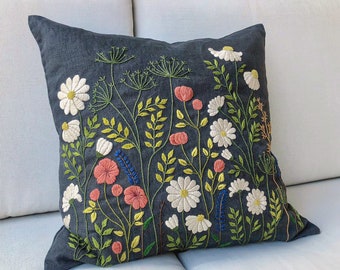 Embroidery Pattern – FLOWER PATCH – PDF Instant Download Hand Embroidery Pattern – sized for Hoops, and Square and Lumbar Decorative Pillows