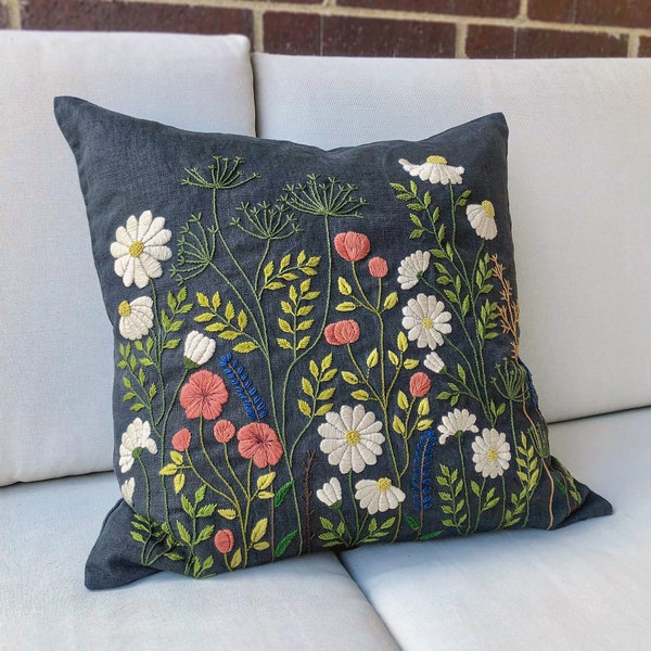 Embroidery Pattern – FLOWER PATCH – PDF Instant Download Hand Embroidery Pattern – sized for Hoops, and Square and Lumbar Decorative Pillows