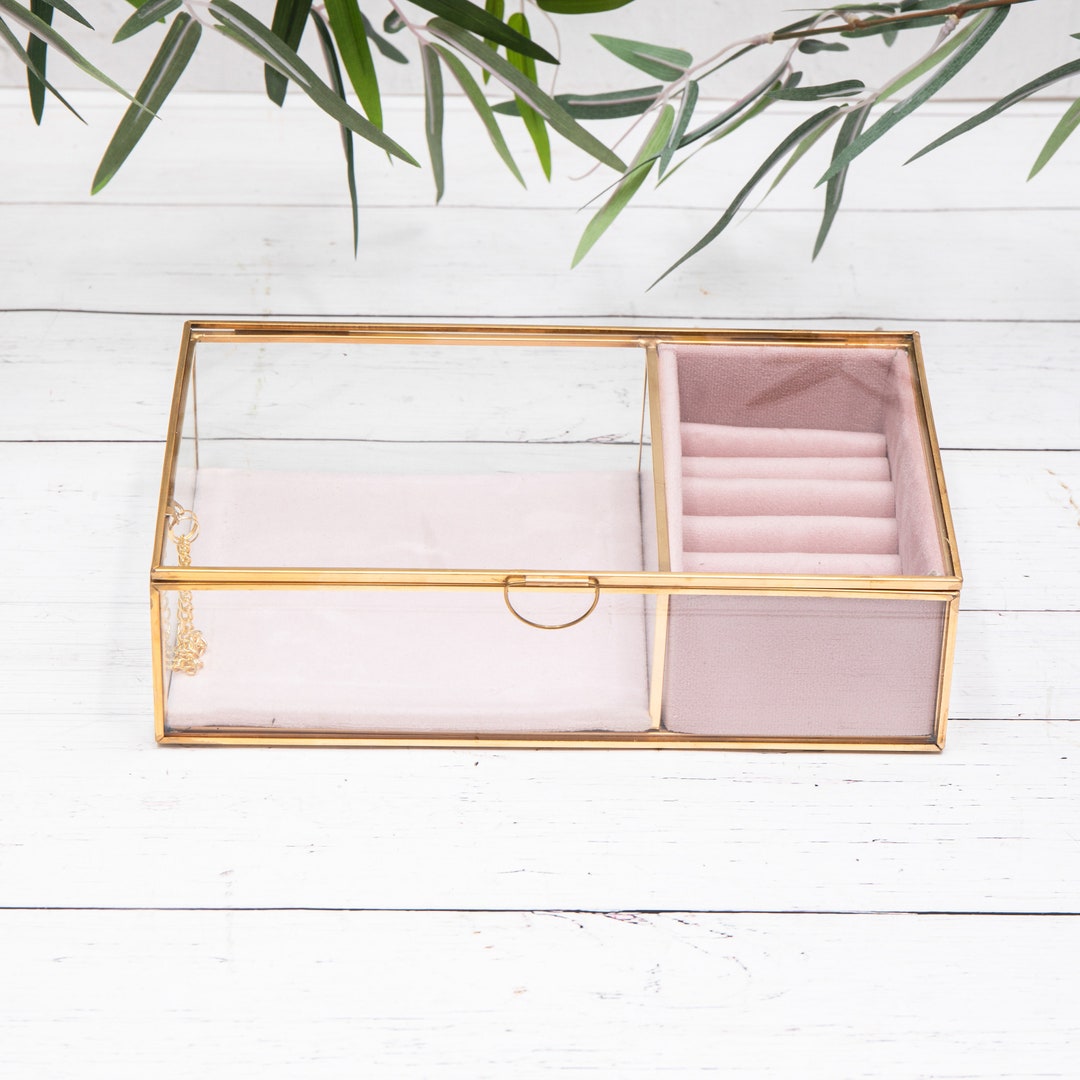 Glass Jewellery Ring Box Pink Velvet Display Rectangular Gold Etsy UK