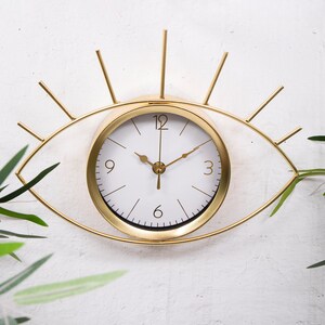 Modern Gold Eye Shaped Wall Or Tabletop Clock with White Face - Boho Home Decor