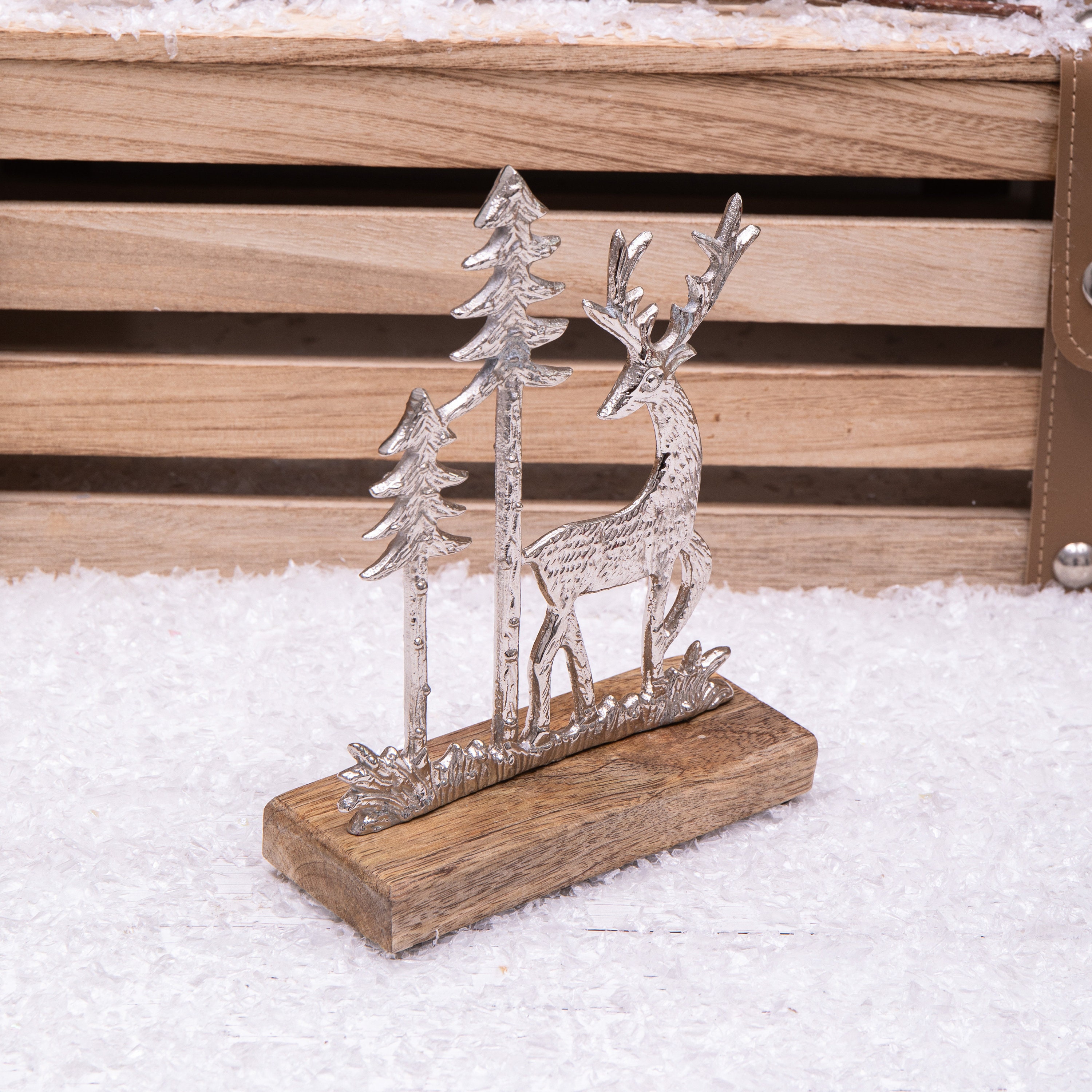 Silver Metal Reindeer / Stag & Christmas Tree Ornament Scene - Etsy