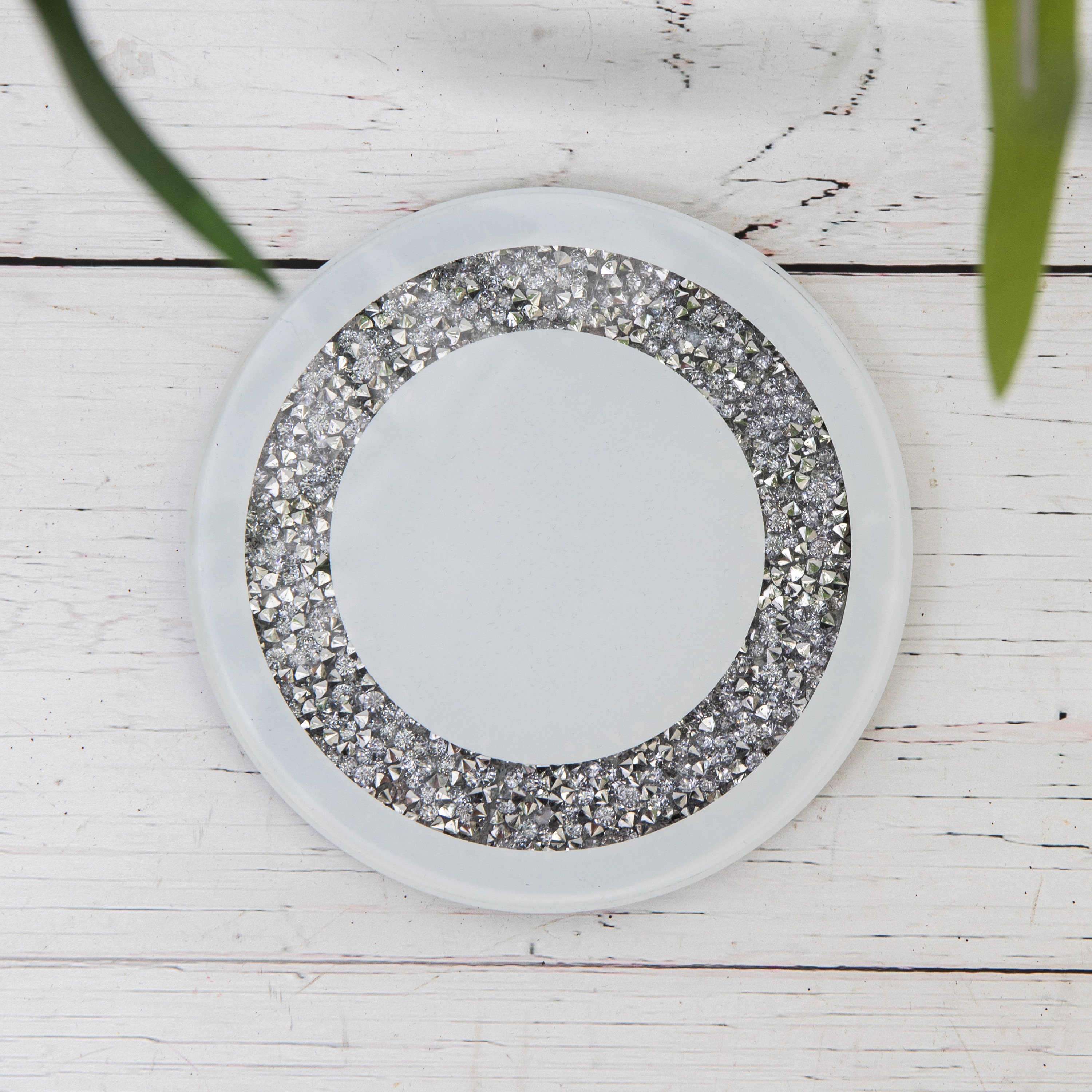 10cm Crystal Round Mirrored White Glass Candle Plate Etsy