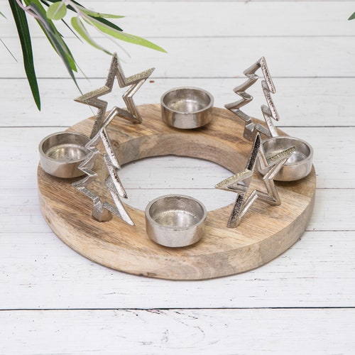 Rustic Wood Christmas Tree Tea Light Candle Holder Vintage Etsy