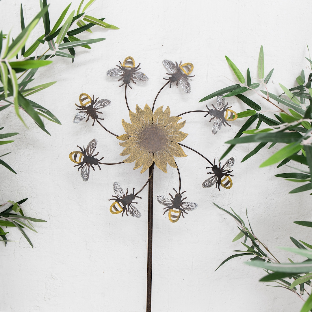 Large Bee & Sunflower Wind Spinner Garden Windmill Metal Etsy
