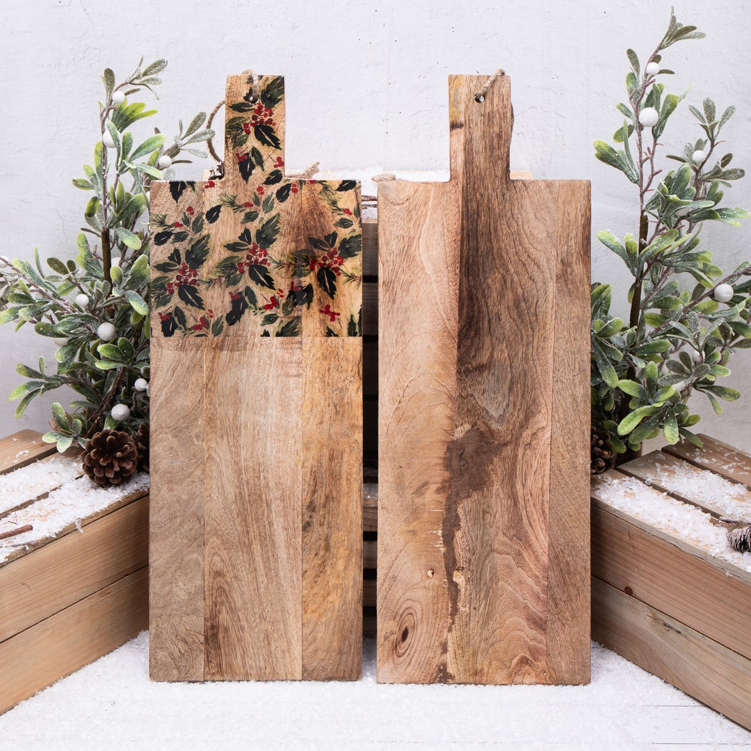 Mango Wood Charcuterie Christmas Holly Serving Cheese Board Etsy UK