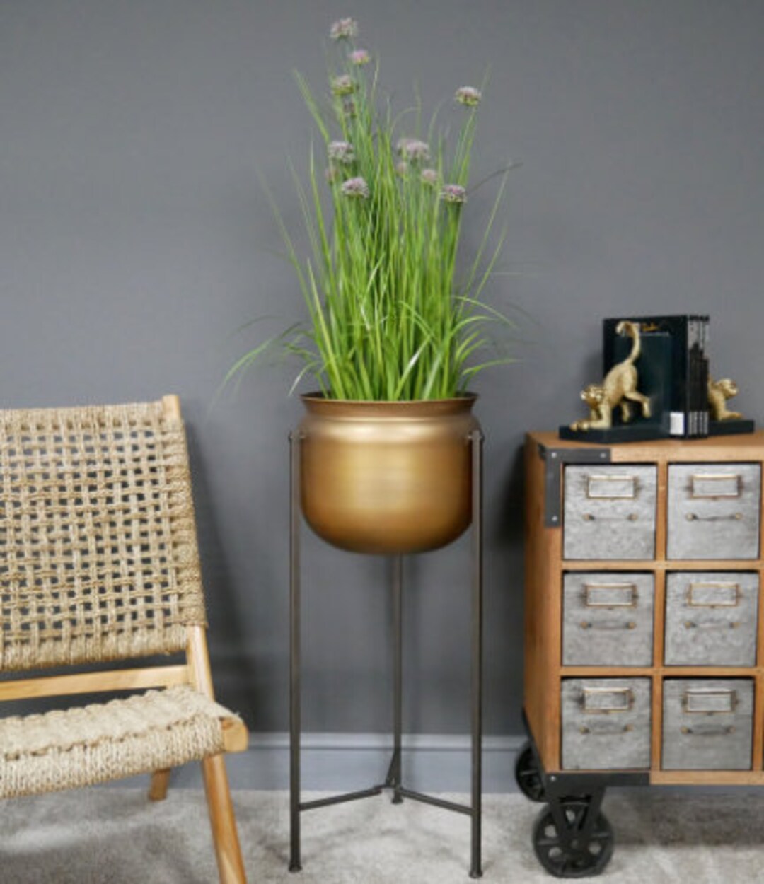 Large Gold Metal Tall House Plant Flower Pot Display Stand Etsy