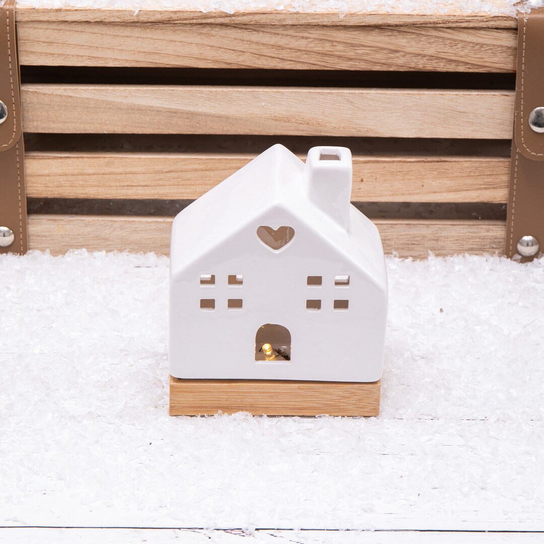 LED White Ceramic Village House Light up Christmas Ornament Etsy