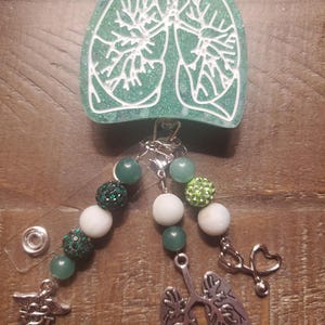 Critical Care ICU RN or RT lungs badge reel Green with RT charm