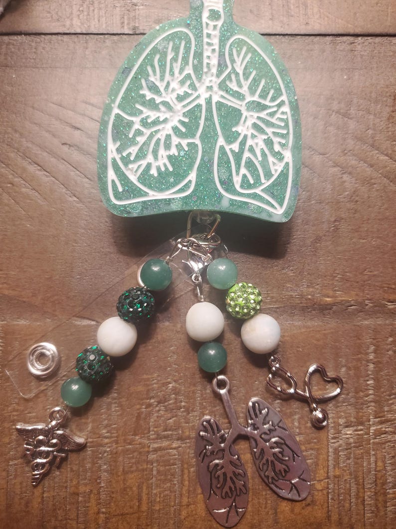 Critical Care ICU RN or RT lungs badge reel Green with RT charm