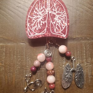 Critical Care ICU RN or RT lungs badge reel RosePink w/RT charm