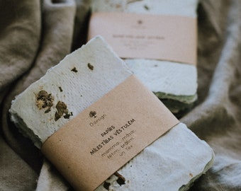 Artistry Meets Sustainability: Handmade Recycled Paper Sheets with Floral Embellishments / 16 sheets