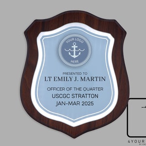 Coast Guard Award, Coast Guard Recognition Plaque, Custom Plaque, Wooden Plaque, Armed Forces Plaque, Quarterly Award, Retirement Gift