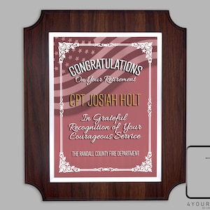 Firefighter Retirement Plaque, Firefighter Award, Custom Fireman Gift, Firefighter Retirement Gift, Personalized Firefighter Plaque
