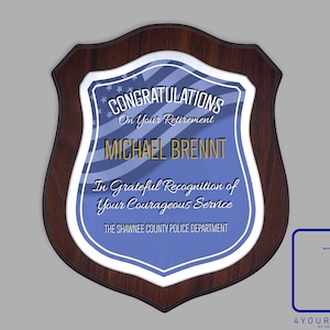 Police Officer Retirement Plaque, Police Award, Custom Officer Gift, Police Retirement Gift, Police Officer Recognition, Officer Retirement