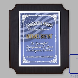 Police Officer Retirement Plaque, Police Award, Custom Officer Gift, Police Retirement Gift, Police Officer Recognition, Officer Retirement