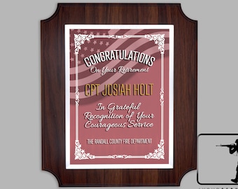 Firefighter Retirement Plaque, Firefighter Award, Custom Fireman Gift, Firefighter Retirement Gift, Personalized Firefighter Plaque