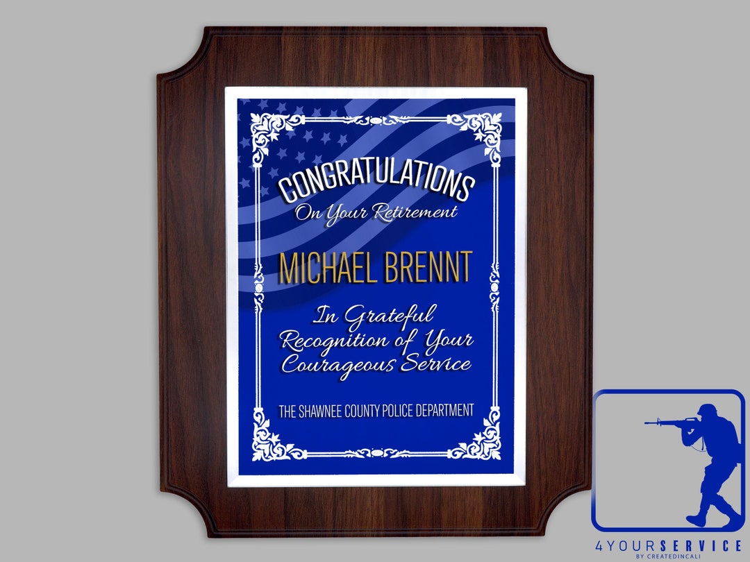 Police Officer Retirement Plaque Police Award Custom Officer Etsy