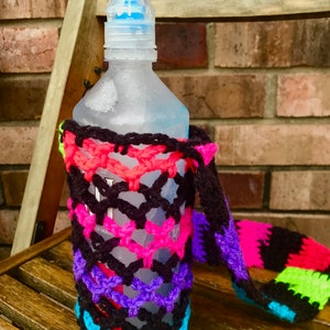 Neon Stripes Crochet Water Bottle Bag image 2