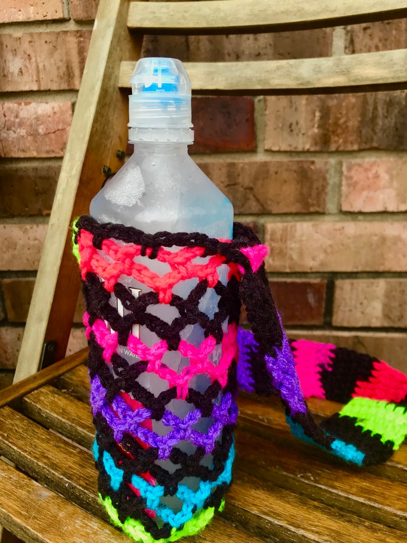 Neon Stripes Crochet Water Bottle Bag image 2