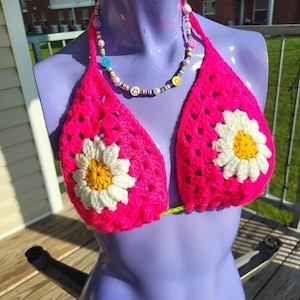 Neon Pink Crochet Daisy Top