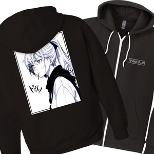 Subtle Anime Manga Art Zip Hoodie Cute Kawaii Girl Design For Cosplay And Anime Conventions Ponytail, Eating Pocky, School Girl, Cute Girl