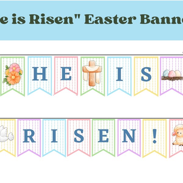 Easter Banner - He is Risen | PRINTABLE Easter Banner | Easter Banner | He is Risen Bunting |