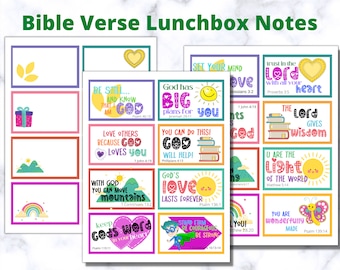 Printable Lunch Box Notes for Kids, Editable PDF for personal notes, Bible Verse Lunch Box Notes, Bible Verse Lunch Box Notes, Inspirational