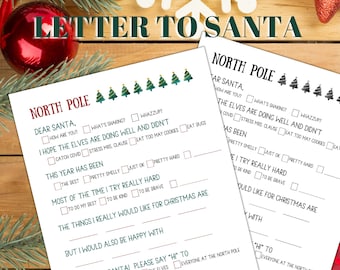 Kids Letter to Santa, Easy for kids to use, Fill in the Blank & Check the boxes