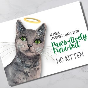 Carte avec chaton, carte effrontée pour maman, carte pliée 5x7, carte pour maman chat