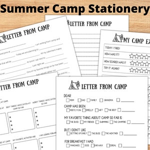 Papelería imprimible para el campamento de verano, cartas del campamento, completar el espacio en blanco,