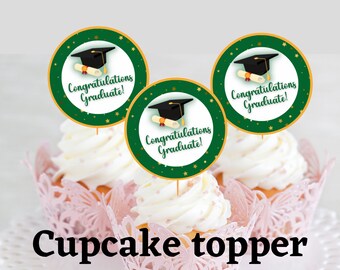 Abschluss-Cupcake-Topper – 48 Stück, Grün Glitzernd \"Klasse 2023\", Für Cupcakes, Kuchen, Party