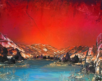 Spray Paint Art Moon Arctic Ocean Landscape Poster Painting 14x11