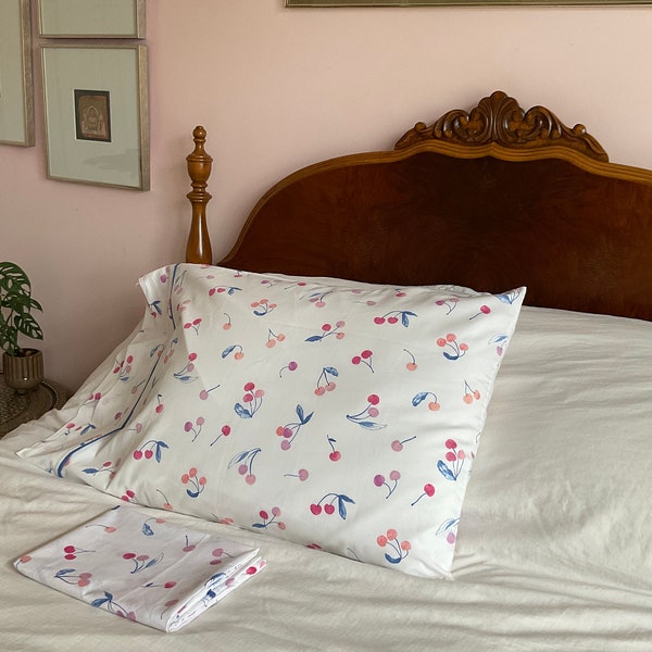 Cherry Design Pillow Cover/Sham - Cozy Cool and Unique Pillow - Bedroom Pillow Case - Colourful Nordic Bedsheets - Fruit Design/ Print
