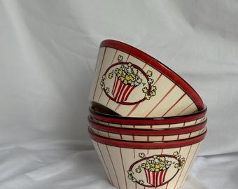 Vintage Popcorn Bowl | Ceramic Movie Night Bowl | Retro Kitchen Decor | Classic Red Stripe Popcorn Bucket Bowl | Unique Home Gift