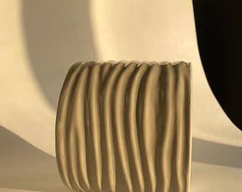 Beige Ribbed Ceramic Planter | Modern Scandi Flower Pot | Minimalist Home Decor | Unique Housewarming Gift
