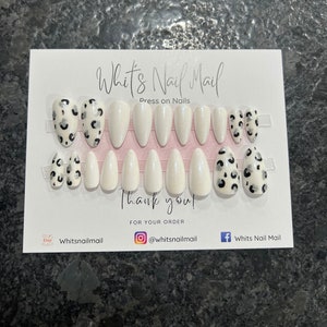 White Pearl with Black and Silver Animal Print Reusable Press on Nails