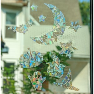 Halloween Rainbow Window Clings - Rainbow Window Prism Removeable Decals - Static Window Clings for Halloween - Set of 16