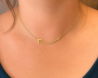 Vintage Gold Filled Curved Arrow Necklace Minimalist Mid Century Modern Dainty Layering Chain