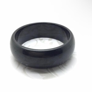1940s Black Bakelite Bangle, Wide Domed Statement Cuff, Art Deco Style Jewelry
