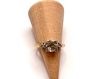 Vintage 14K Yellow & White Gold Natural Yellow Sapphire Diamond Ring | Size 6 1/4 | Appraised
