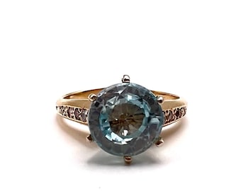 Vintage Blue Zircon Diamond Ring – 14K Gold – 1.68ct Zircon – Appraisal Included