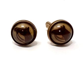Vintage Essex Crystal Horse Head Cufflinks – Reverse Intaglio Equestrian Brass Jewelry