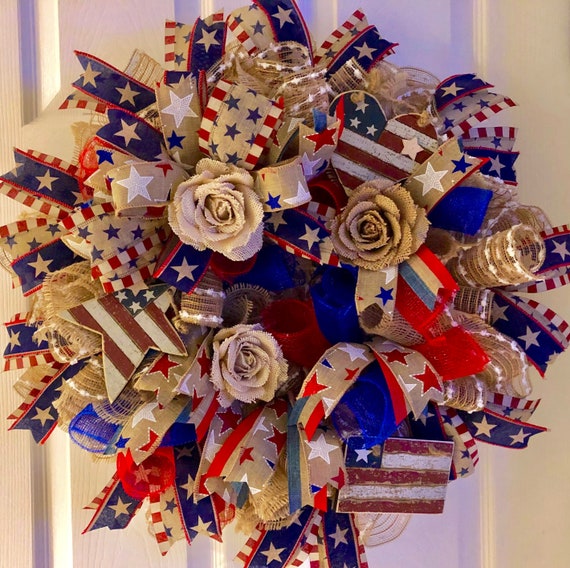 Patriotic Wreath Front Door Wreath. Memorial Day 4th of July Etsy